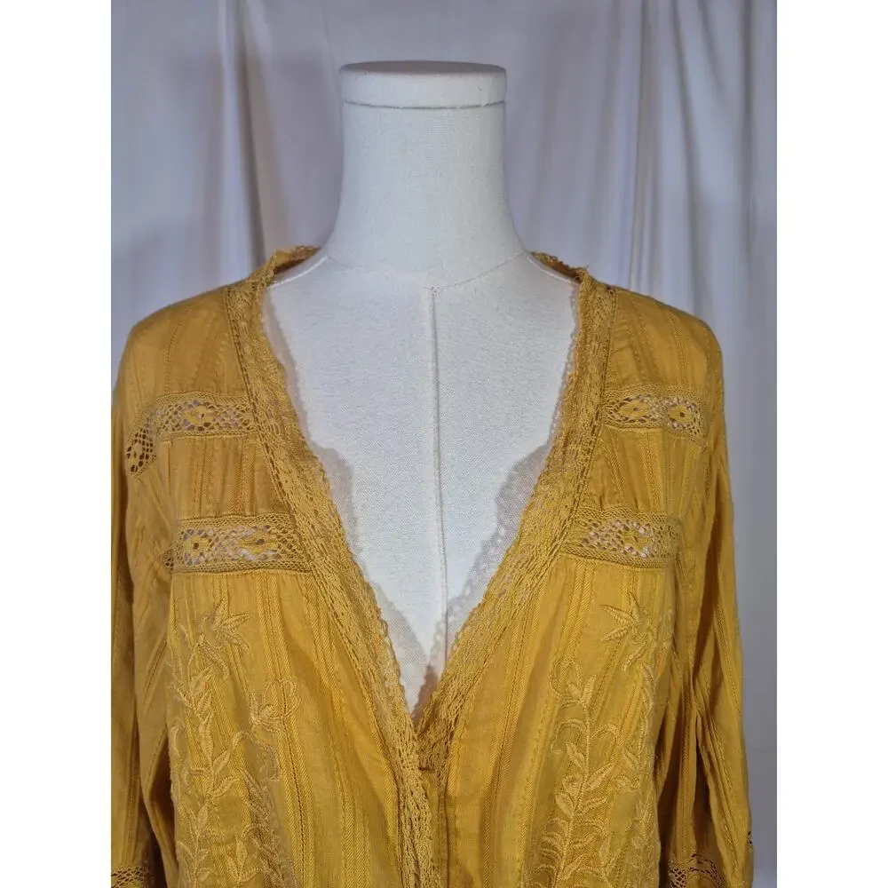 Free People Follow Your Heart Embroidered Crop Top in Gold Medium